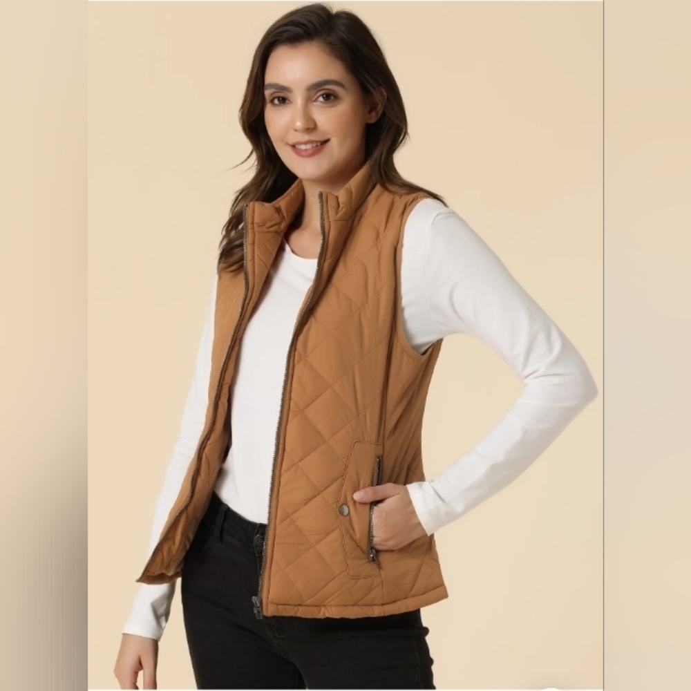 Allegra K Stand Collar Lightweight Gilet Quilted Zipper Vest